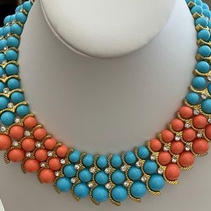 Iman Blue and Coral Beaded Collar Necklace